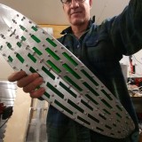 Me with a finished leaf. You can see the dozens of stainless steel screws which are not visible from below